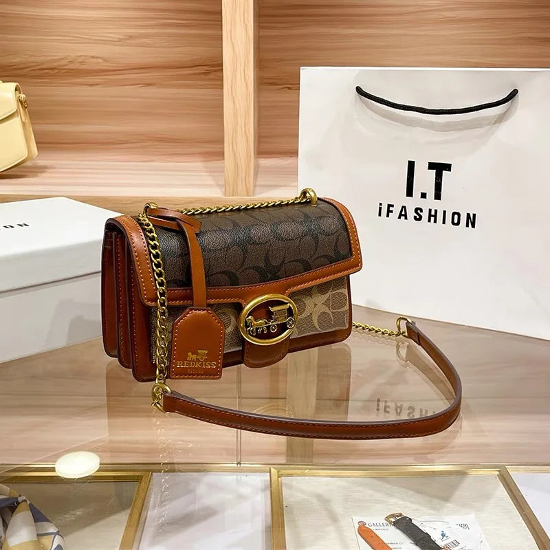Colorblock Crossbody Bag with Gold Chain Strap