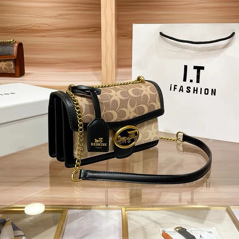 Colorblock Crossbody Bag with Gold Chain Strap