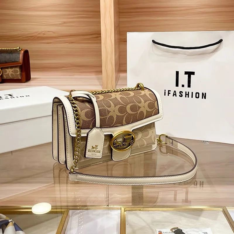 Colorblock Crossbody Bag with Gold Chain Strap