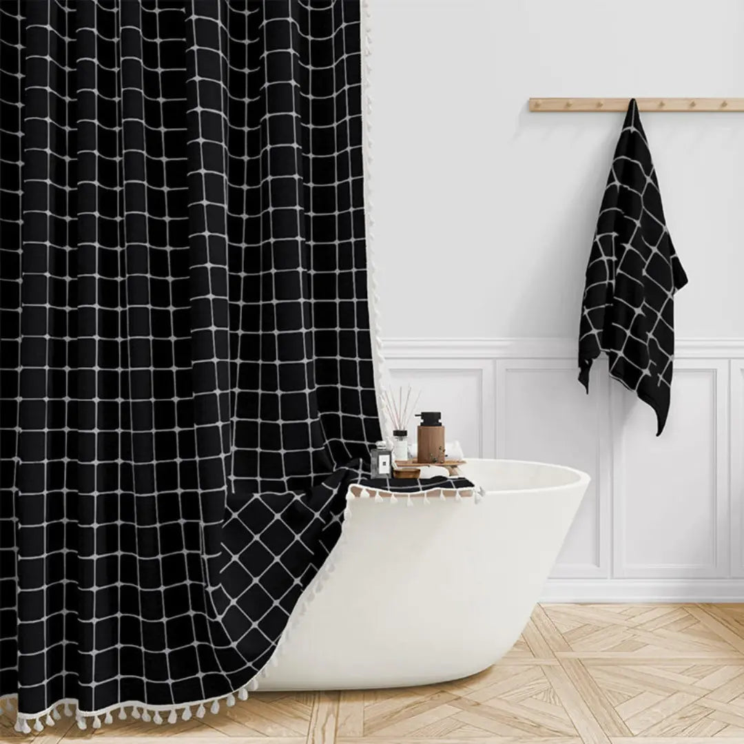 Linen Shower Curtain | Boho Tassel Farmhouse Design
