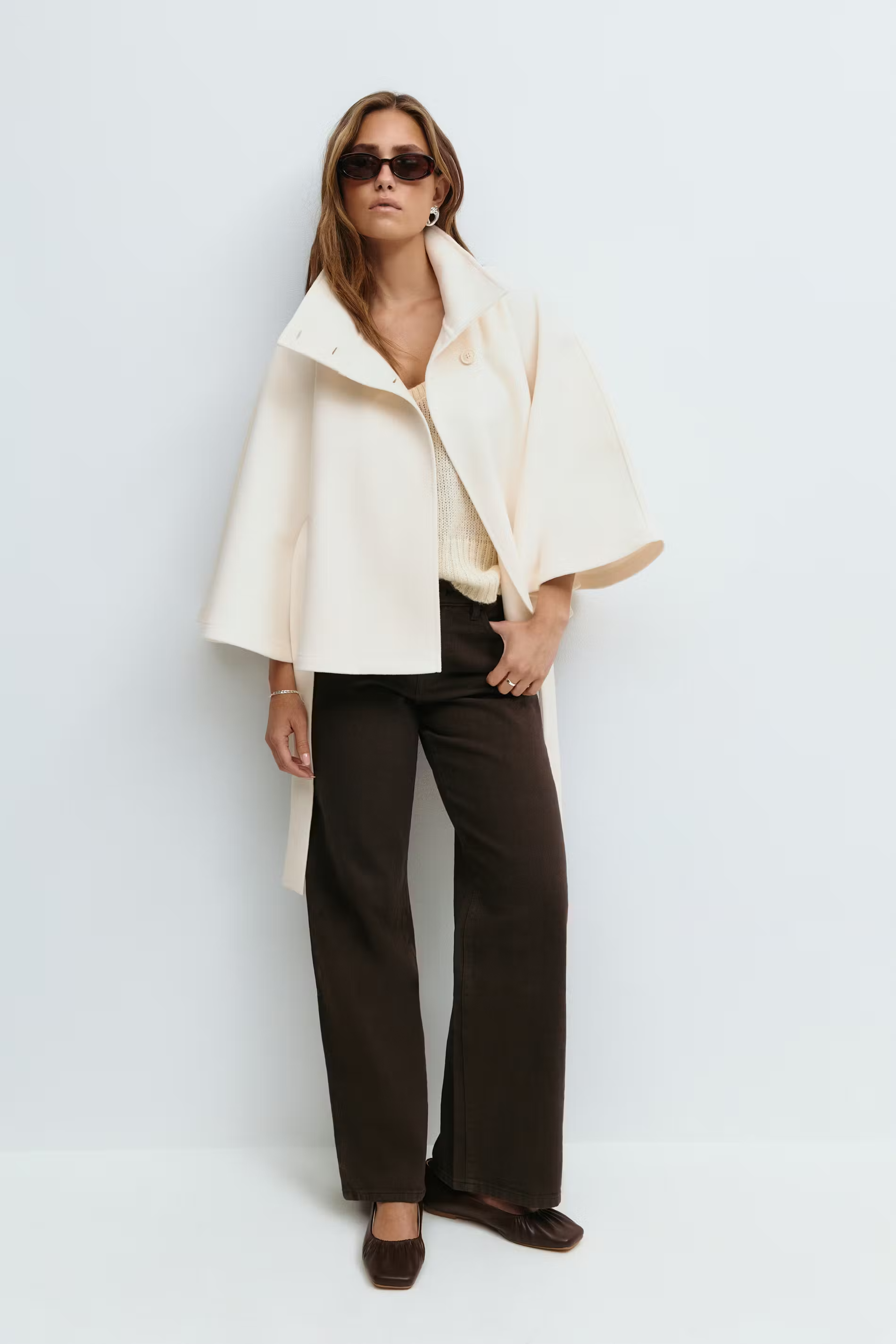 Women's Cape Coat | High Collar Button-Front Design