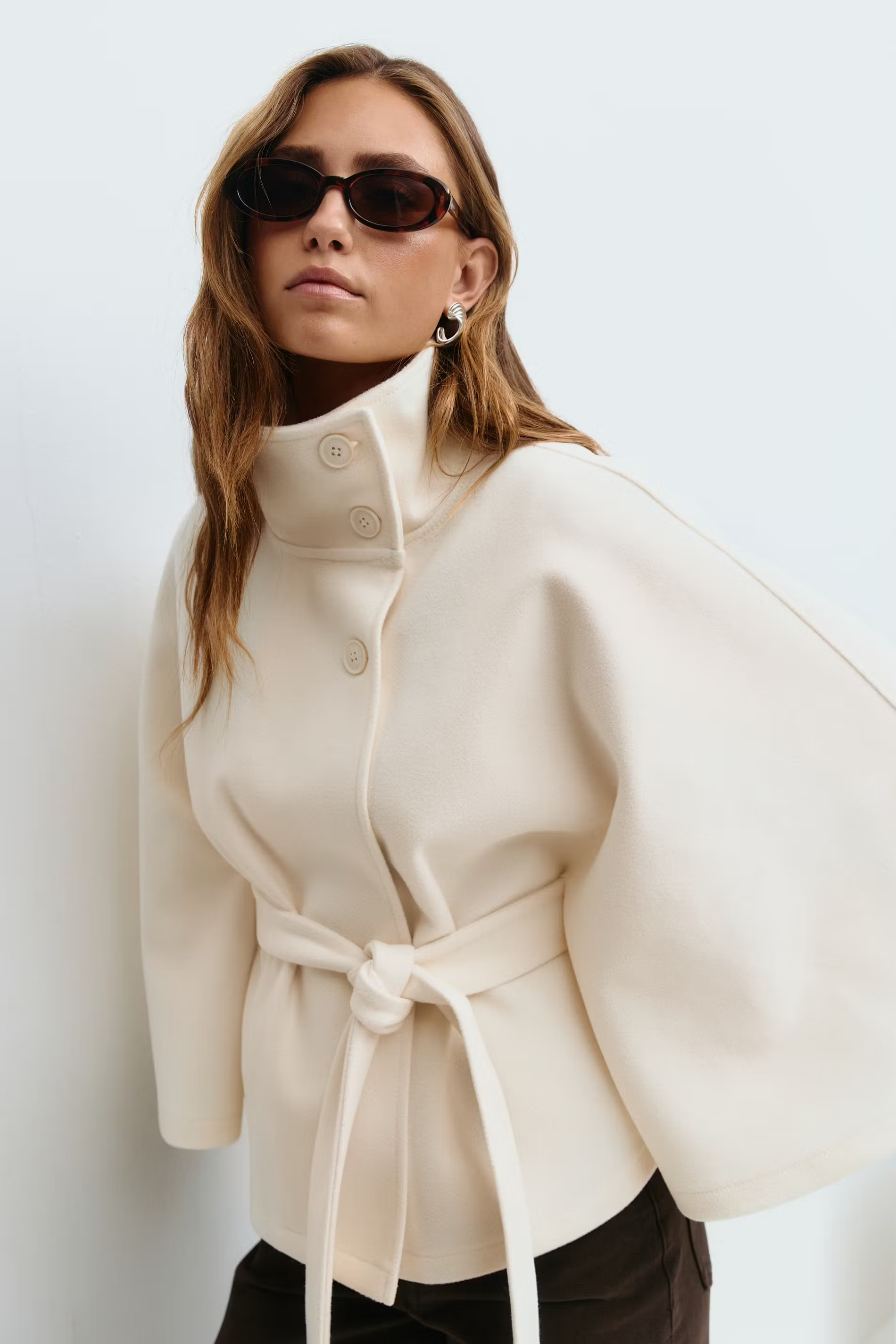 Women's Cape Coat | High Collar Button-Front Design