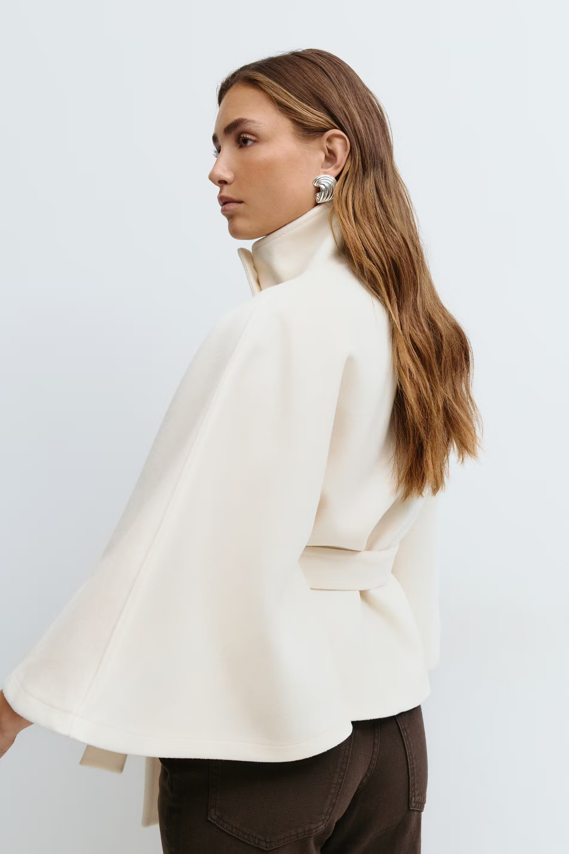 Women's Cape Coat | High Collar Button-Front Design