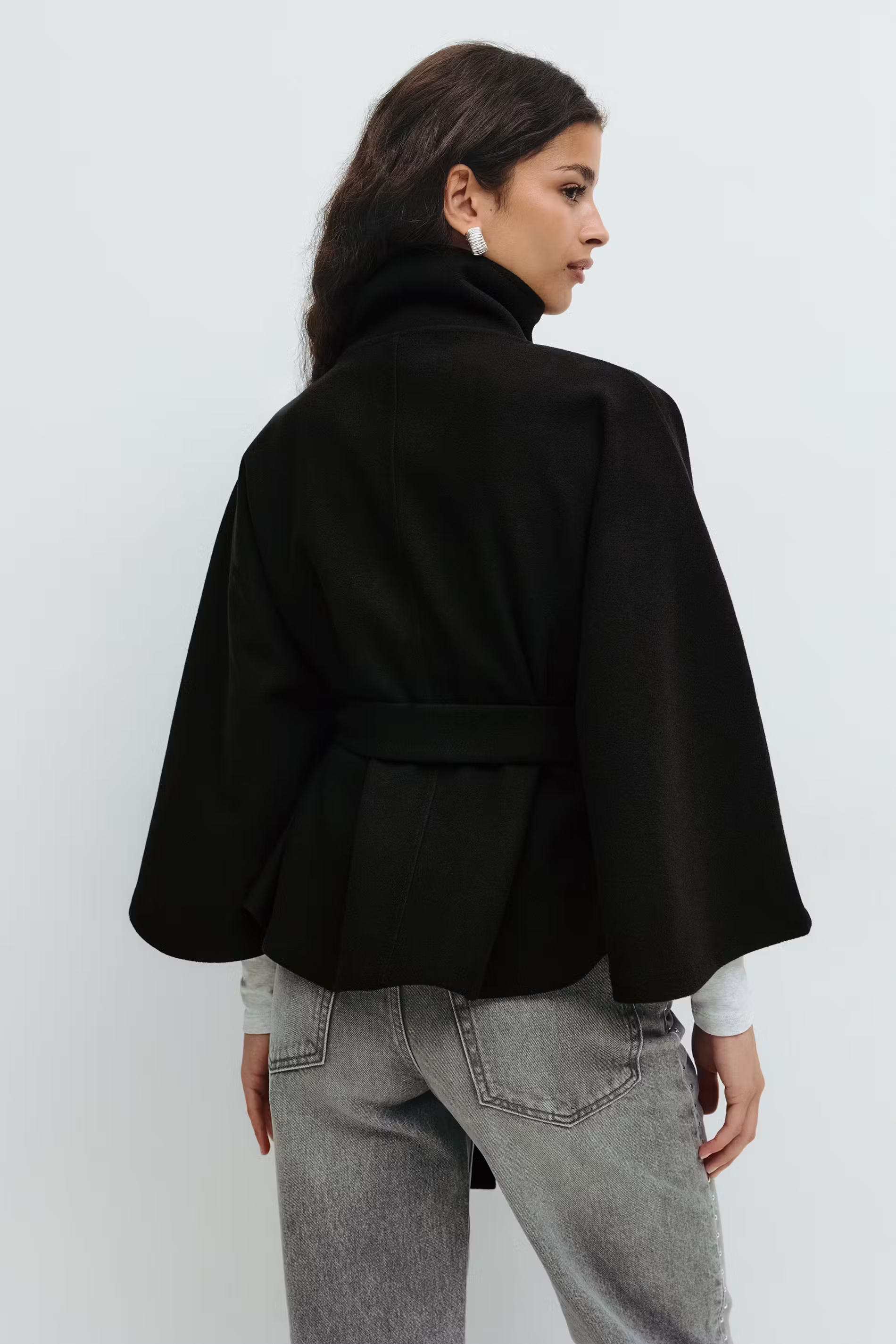 Women's Cape Coat | High Collar Button-Front Design