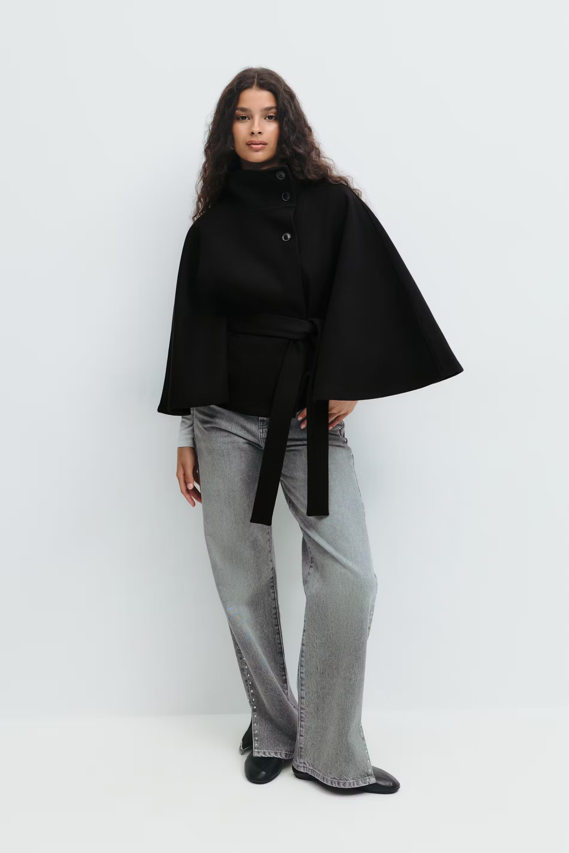 Women's Cape Coat | High Collar Button-Front Design