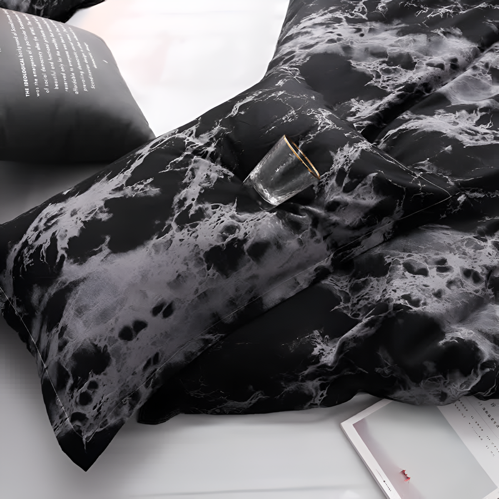 Luxe Black Marble 3pc Quilt Cover Set