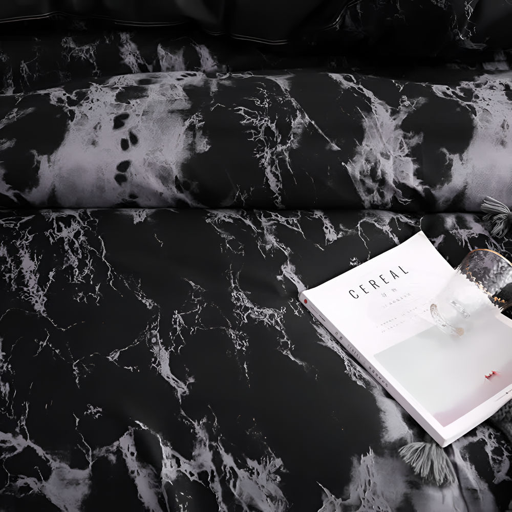 Luxe Black Marble 3pc Quilt Cover Set