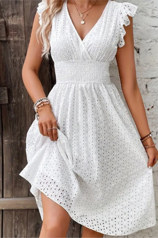 Women's Strapless Jacquard Midi Dress with Embroidered Detail