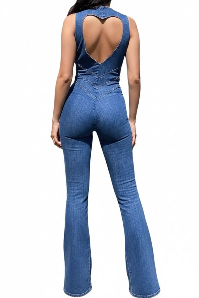 Sleek Deep V-Neck Jumpsuit with Flared Legs