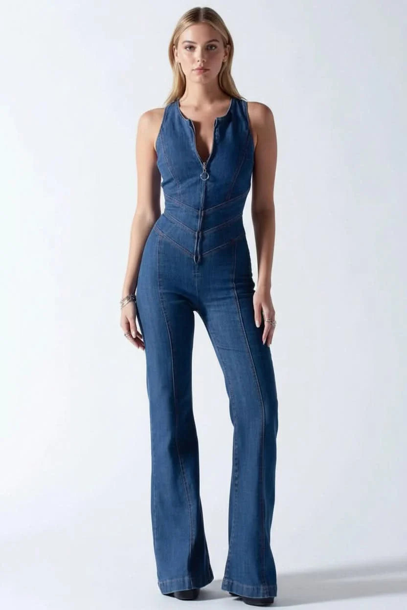 Sleek Deep V-Neck Jumpsuit with Flared Legs