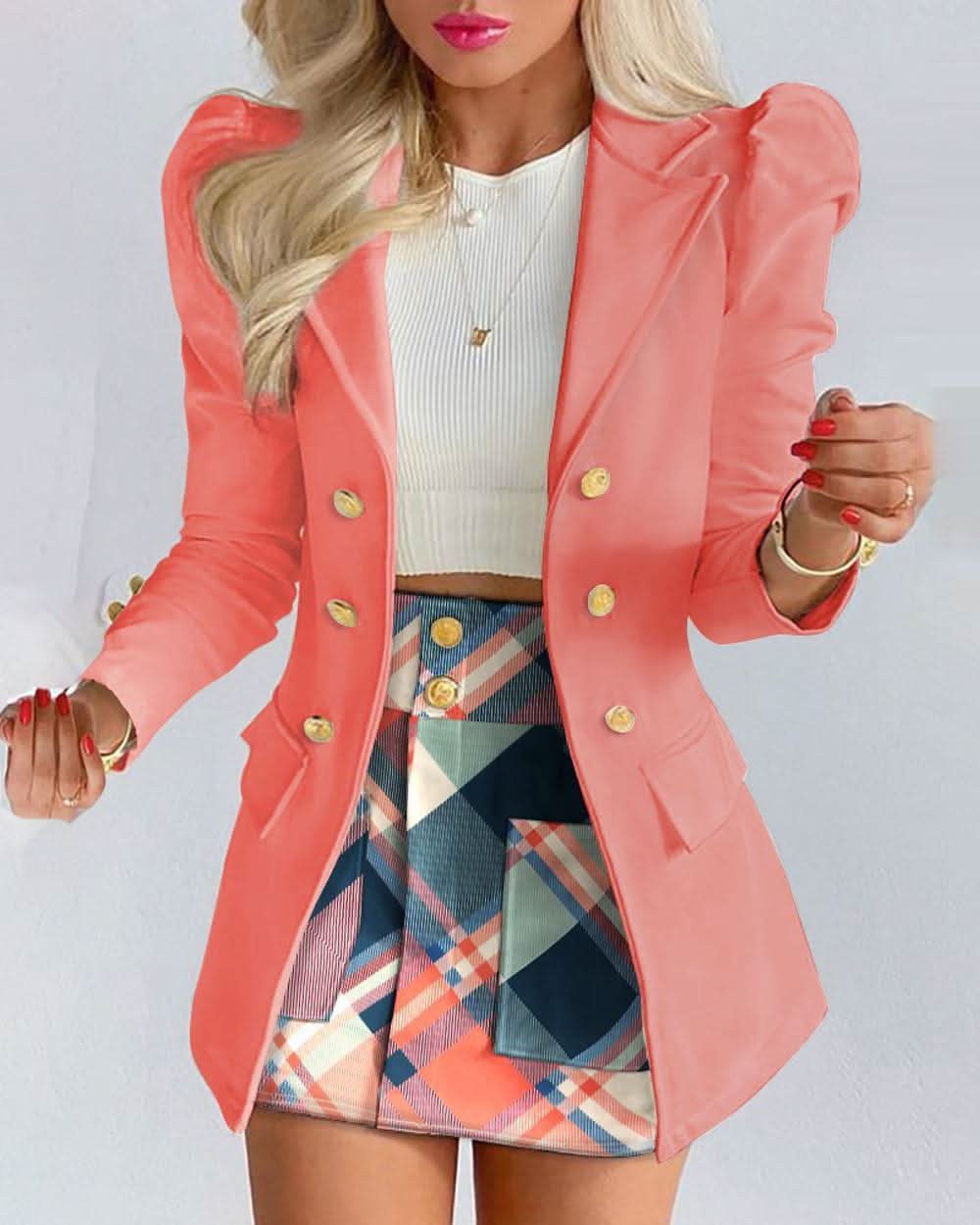 Tailored Power Blazer Skirt Suit for Business Casual Style
