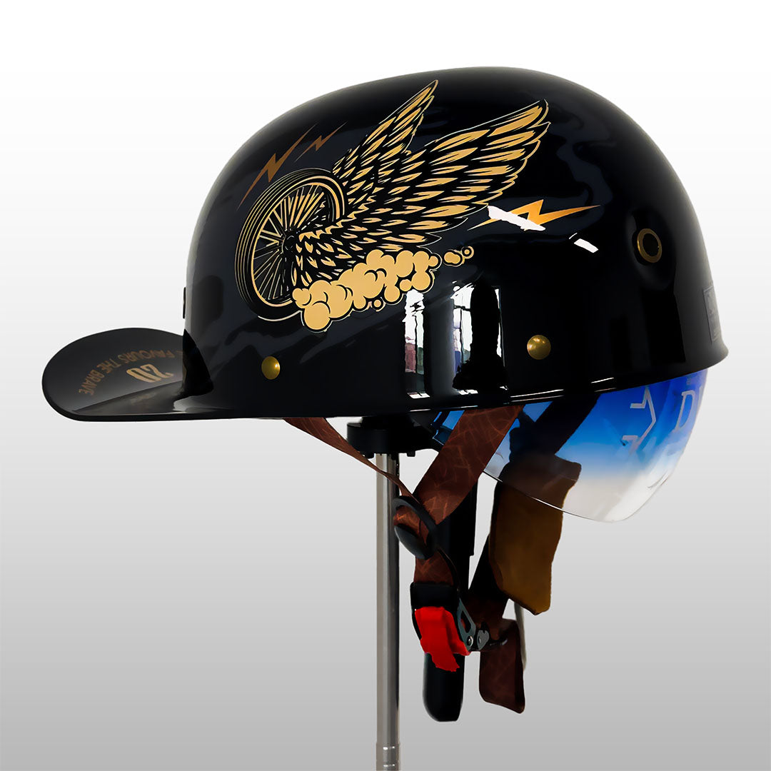 Motorcycle Baseball Cap Helmet - Half Helmet with Golden Wings