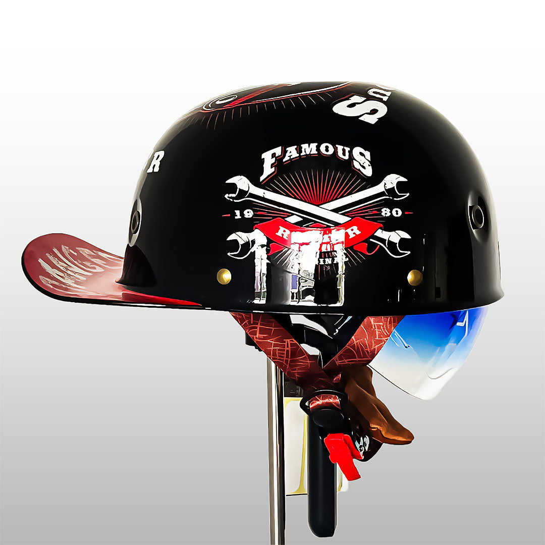 Motorcycle Baseball Cap Helmet - Half Helmet with Golden Wings