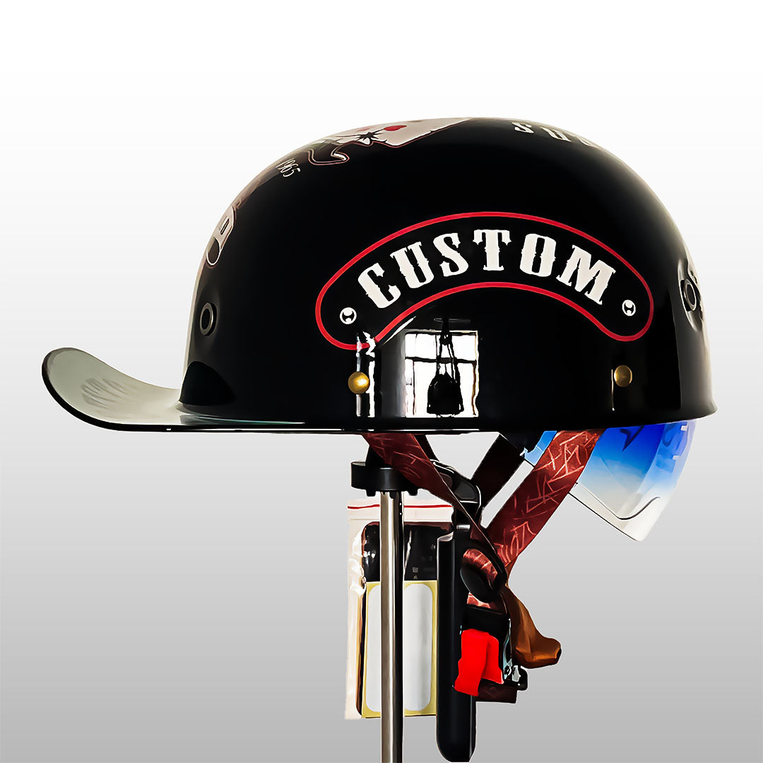 Motorcycle Baseball Cap Helmet - Half Helmet with Golden Wings