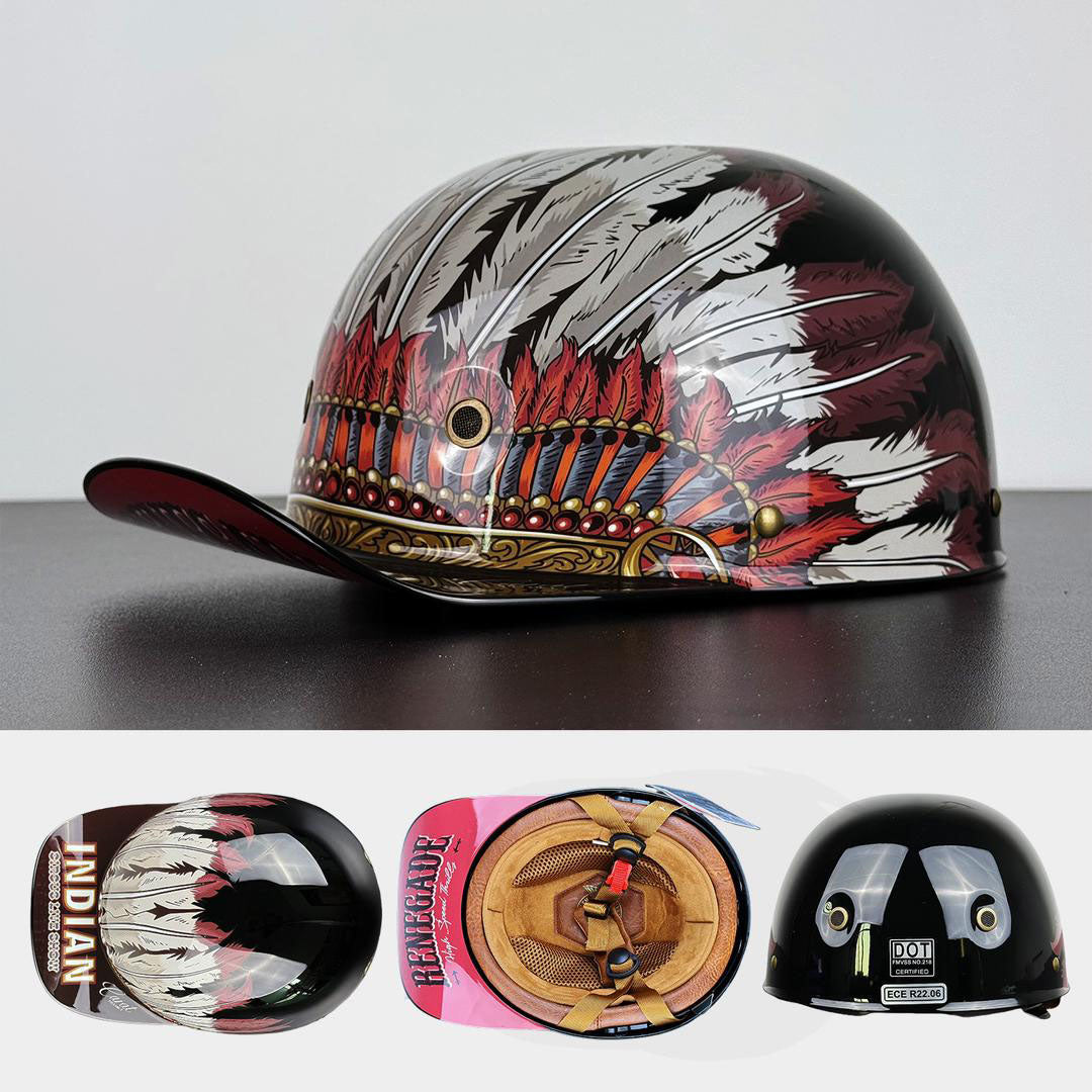 Motorcycle Baseball Cap Helmet - Half Helmet with Golden Wings