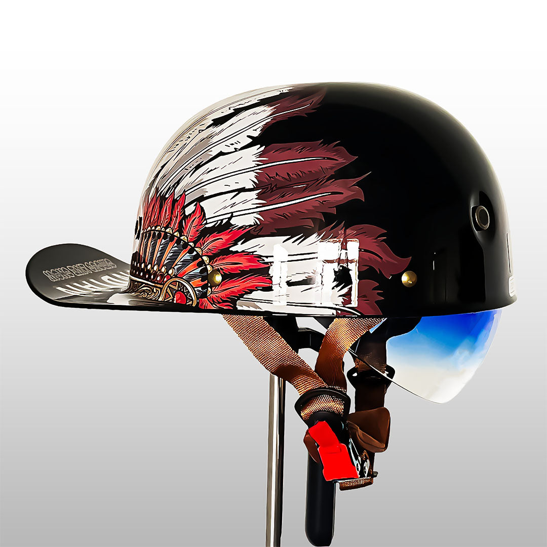 Motorcycle Baseball Cap Helmet - Half Helmet with Golden Wings