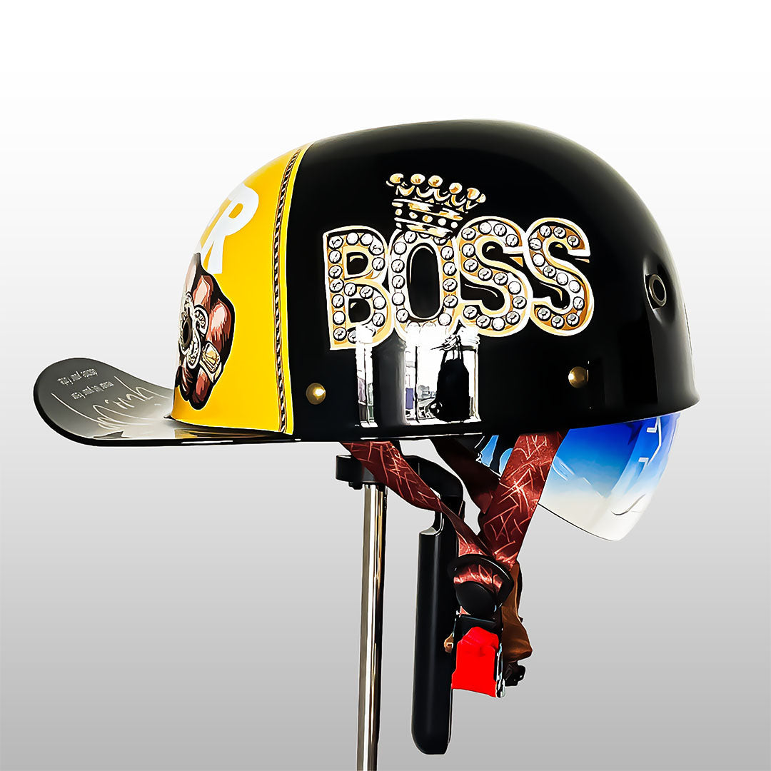 Motorcycle Baseball Cap Helmet - Half Helmet with Golden Wings