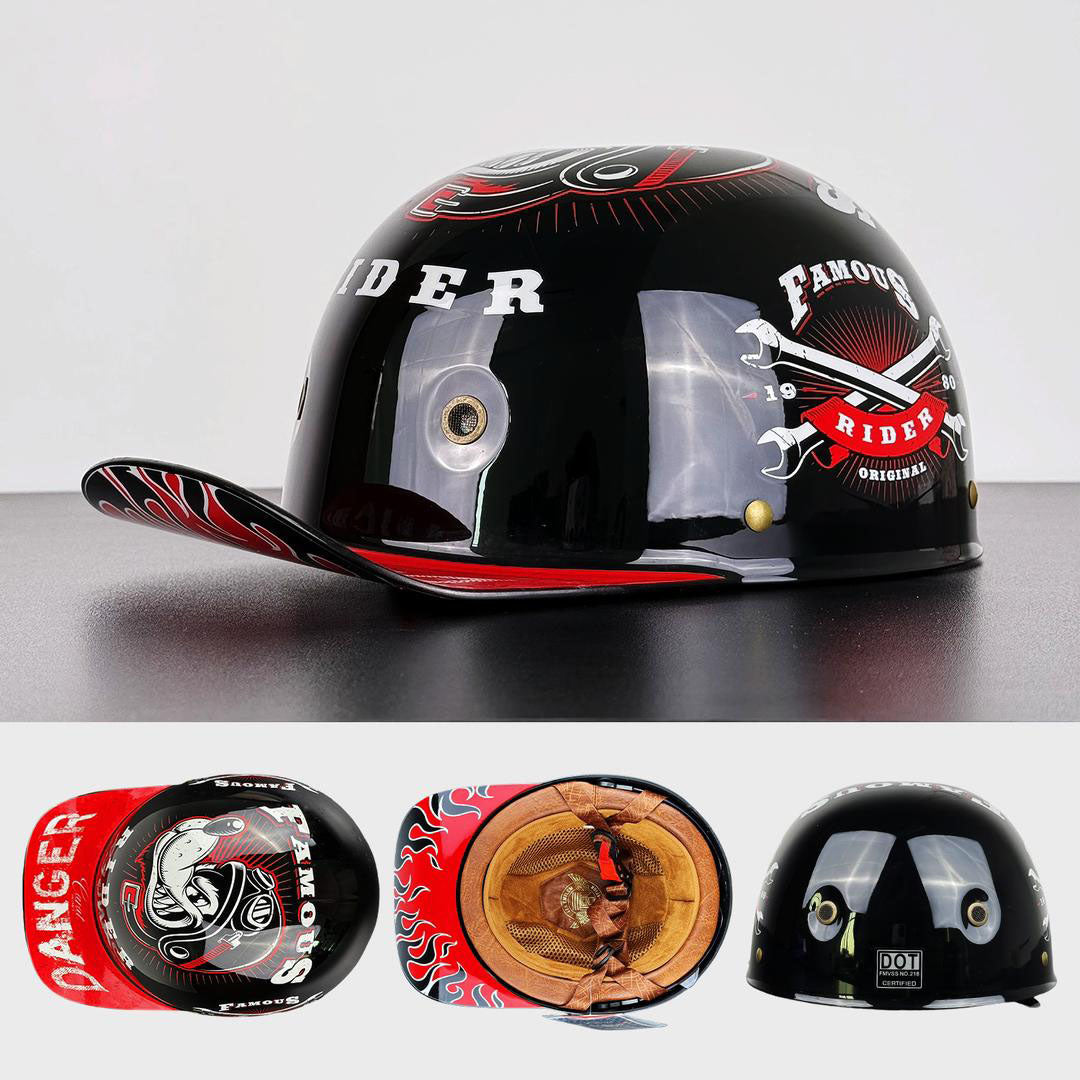 Motorcycle Baseball Cap Helmet - Half Helmet with Golden Wings
