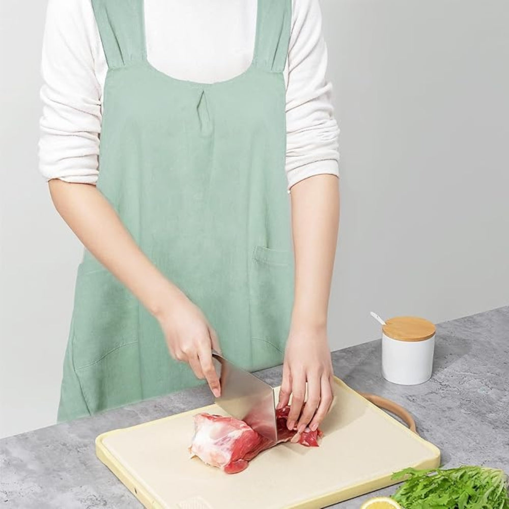 Korean-Inspired Cross-Back Apron Dress, Cotton Linen