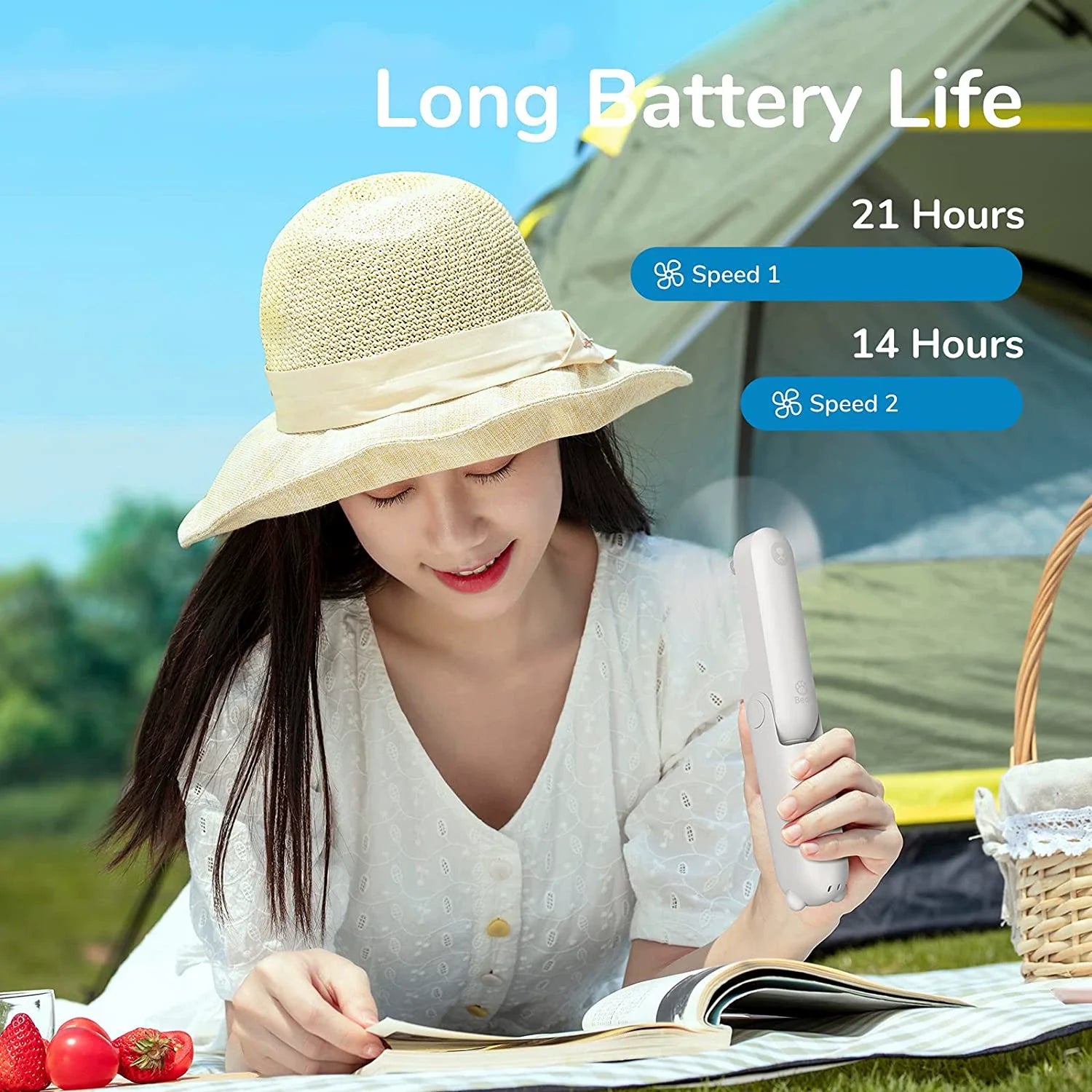 Foldable Portable Fan with Power Bank & Dual USB Charging Ports