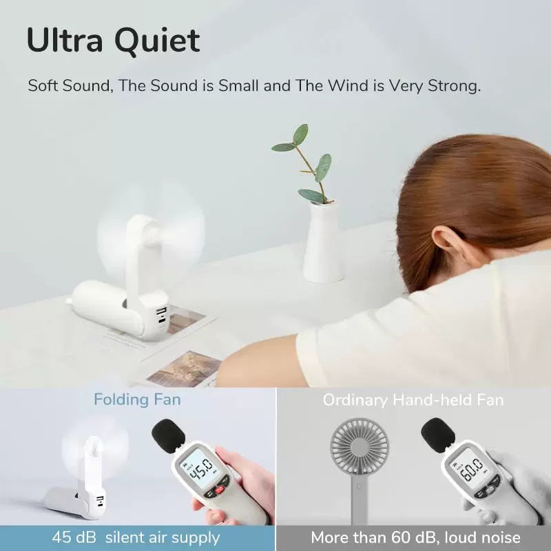 Foldable 3-in-1 Handheld Fan with Power Bank & USB Ports