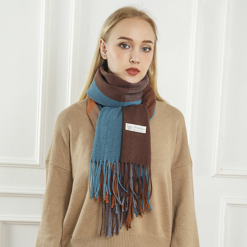 Women's Patterned Scarf with Fringe - Soft Winter Accessory