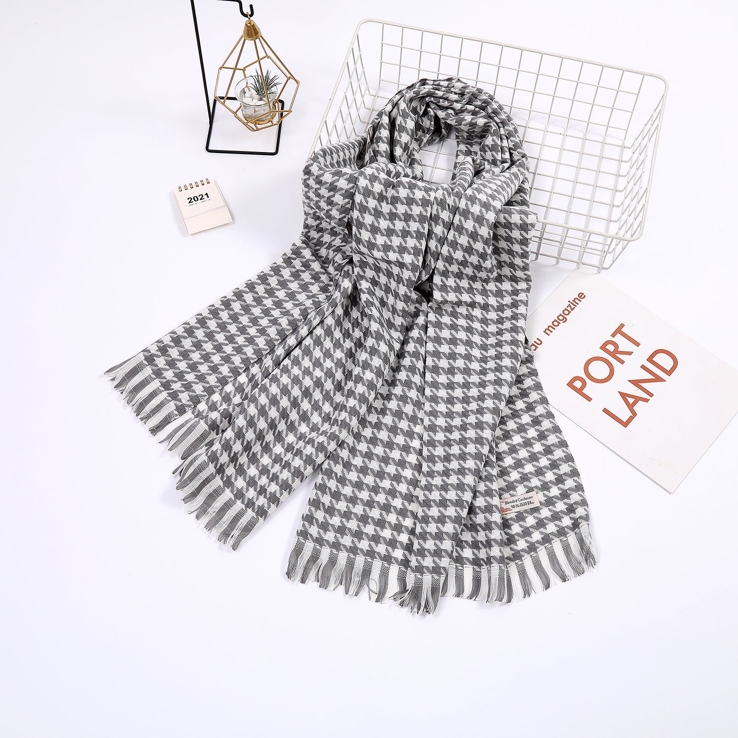Ladies Houndstooth Print Scarf - Elegant Everyday Accessory