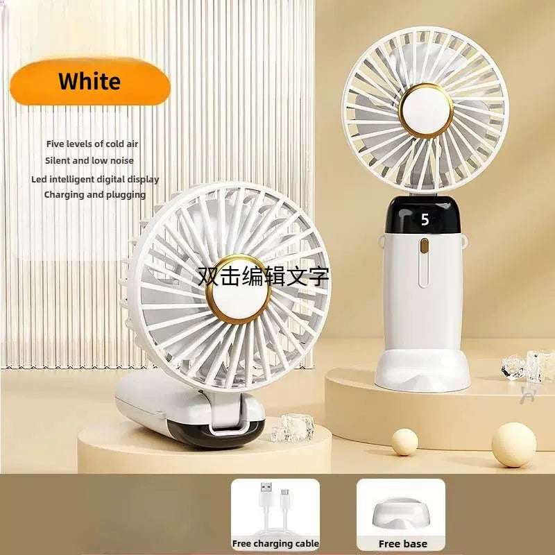 Foldable Rechargeable Hand Fan with LED Display & Charging Base