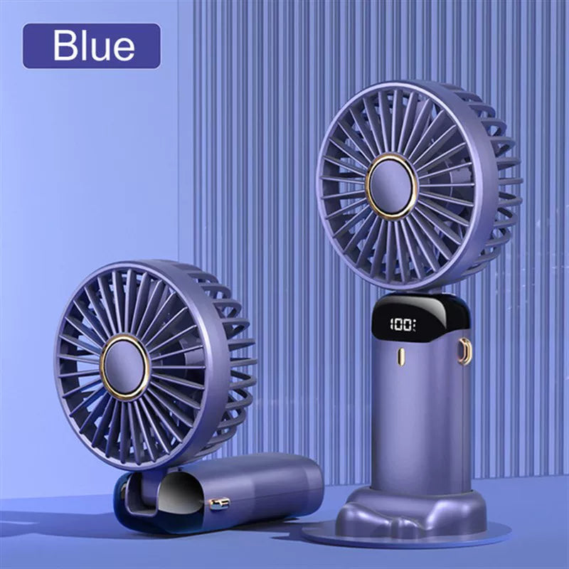 Foldable Handheld Fan with LED Battery Indicator & Charging Station