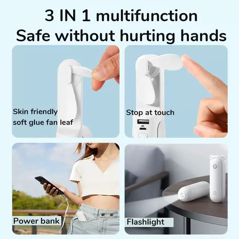 Foldable 3-in-1 Handheld Fan with Power Bank & USB Ports