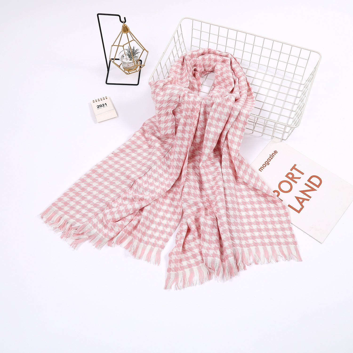 Ladies Houndstooth Print Scarf - Elegant Everyday Accessory