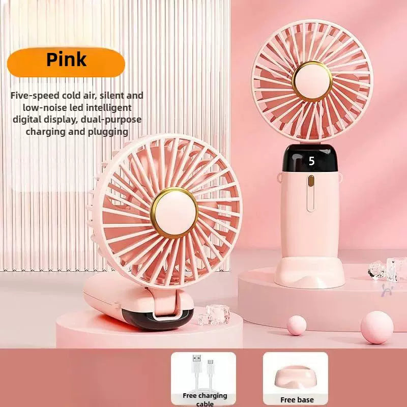 Foldable Rechargeable Hand Fan with LED Display & Charging Base