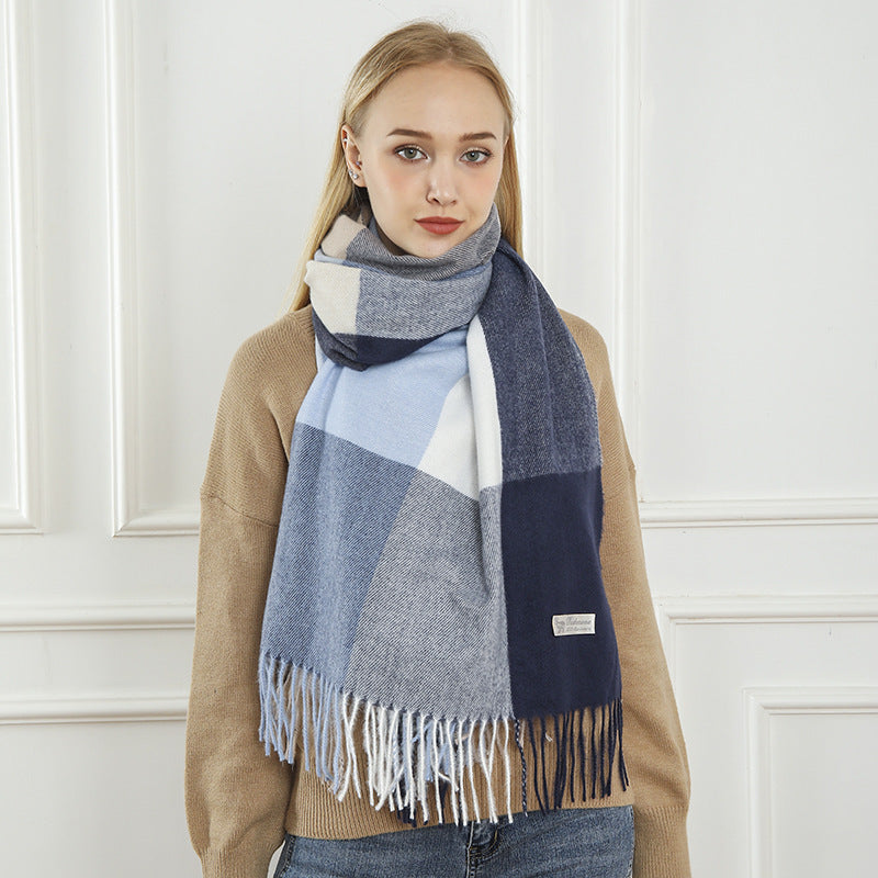 Women's Patterned Scarf with Fringe - Soft Winter Accessory