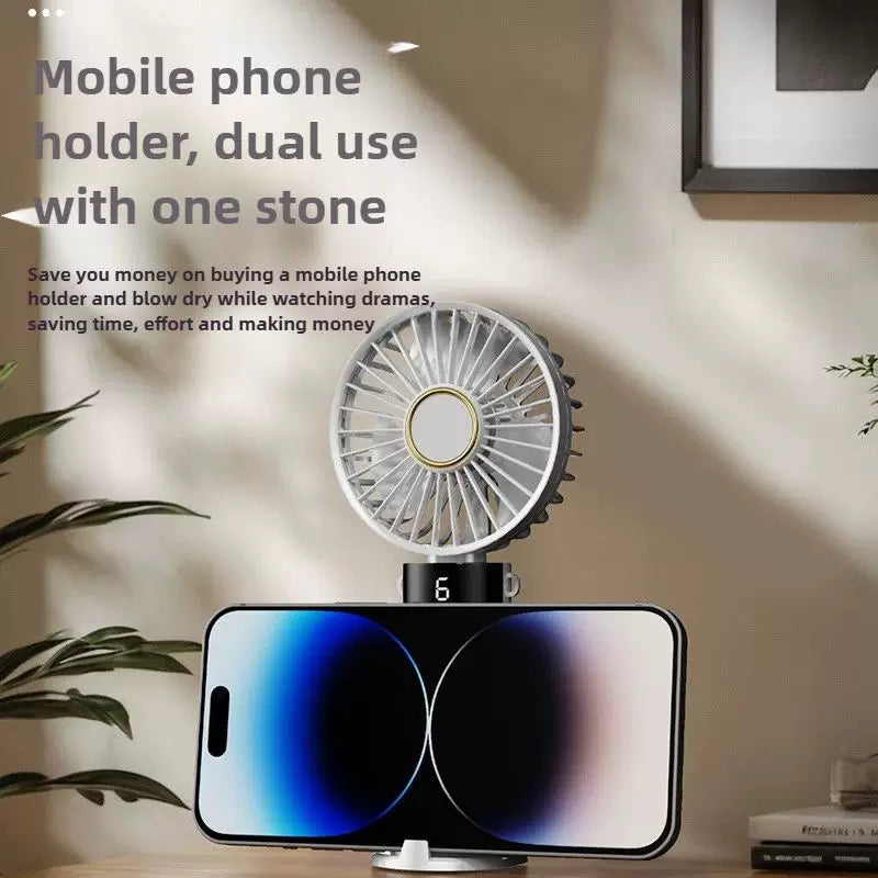 Foldable Rechargeable Hand Fan with LED Display & Charging Base