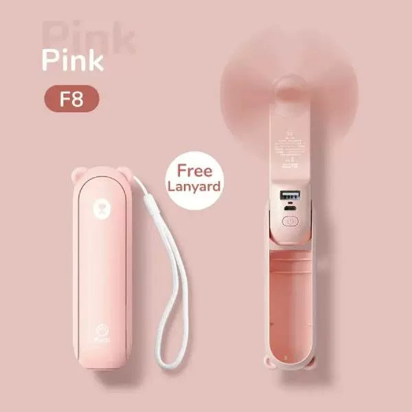 Foldable Portable Mini Fan with USB Power Bank & Lanyard