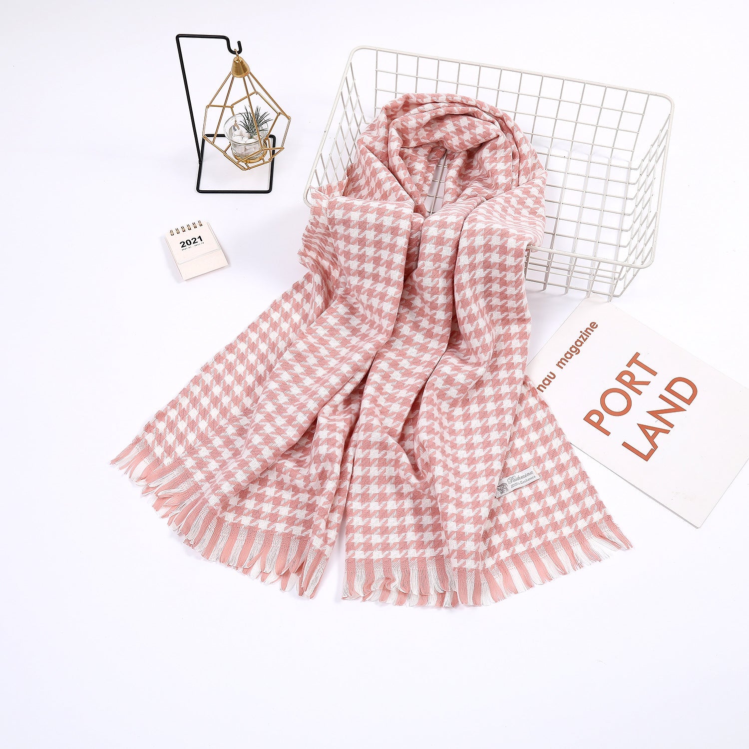 Ladies Houndstooth Print Scarf - Elegant Everyday Accessory