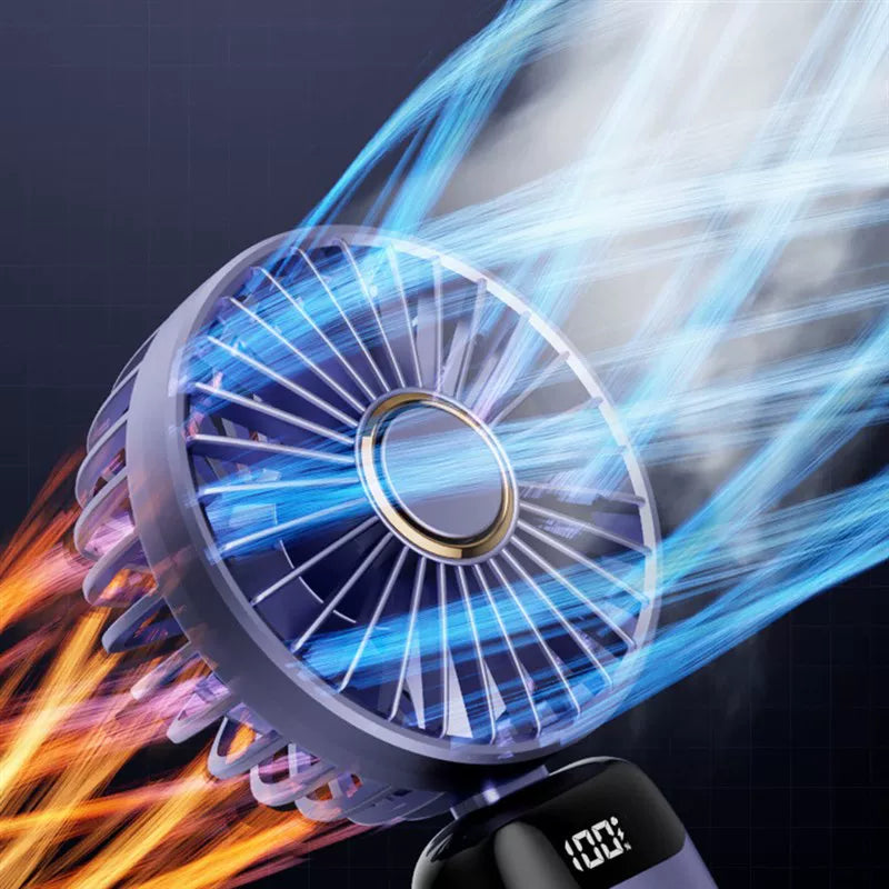 Foldable Handheld Fan with LED Battery Indicator & Charging Station