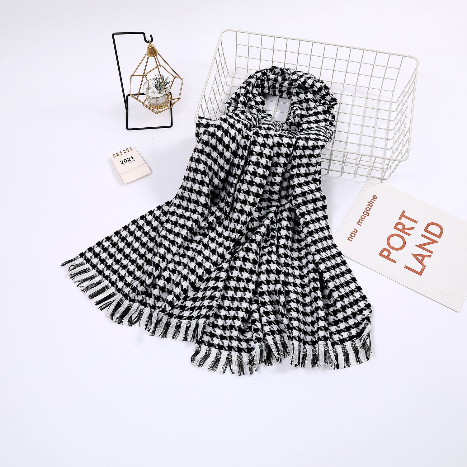 Ladies Houndstooth Print Scarf - Elegant Everyday Accessory