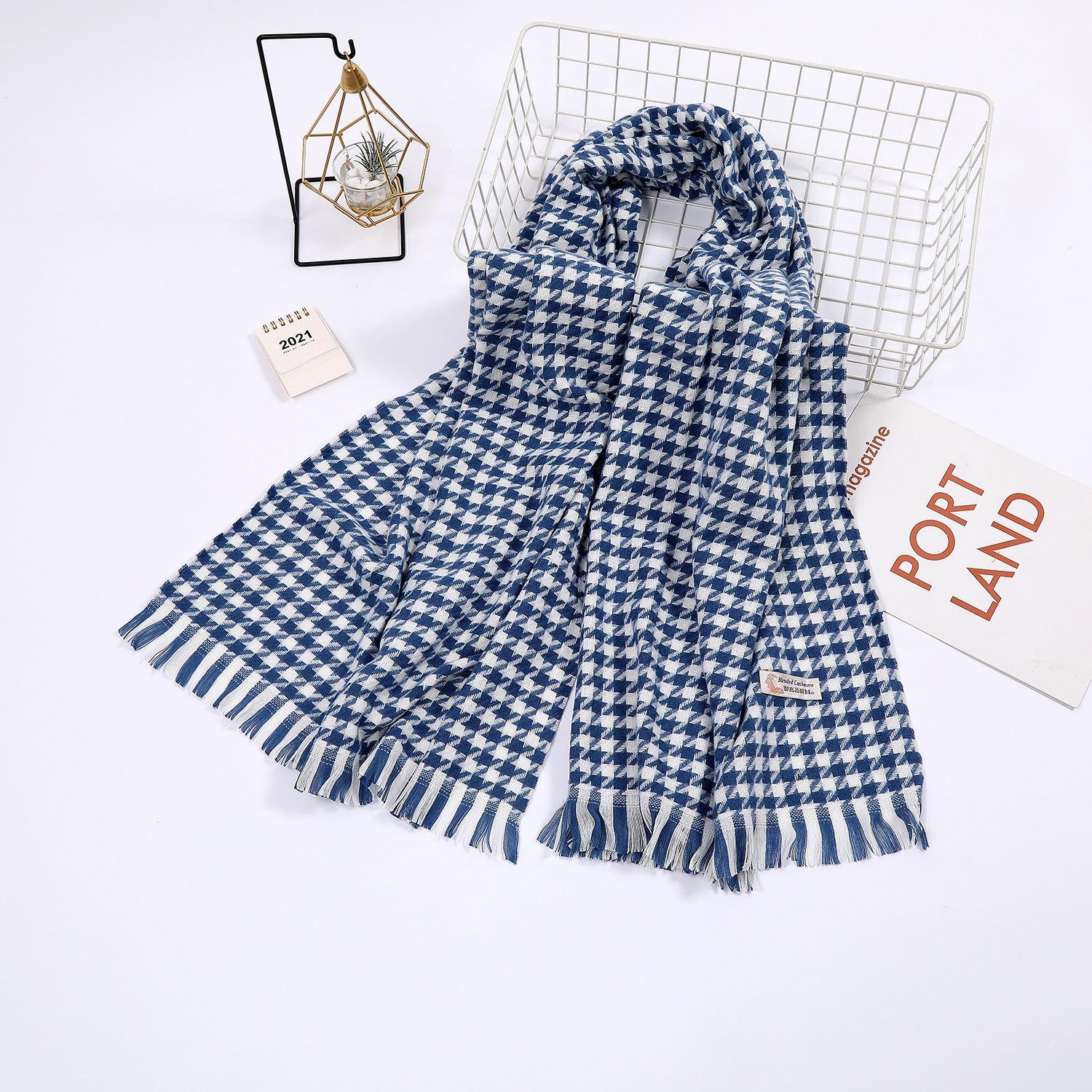 Ladies Houndstooth Print Scarf - Elegant Everyday Accessory
