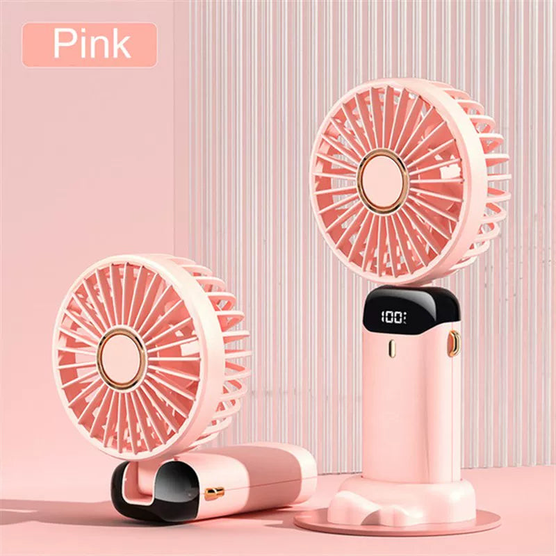 Foldable Handheld Fan with LED Battery Indicator & Charging Station
