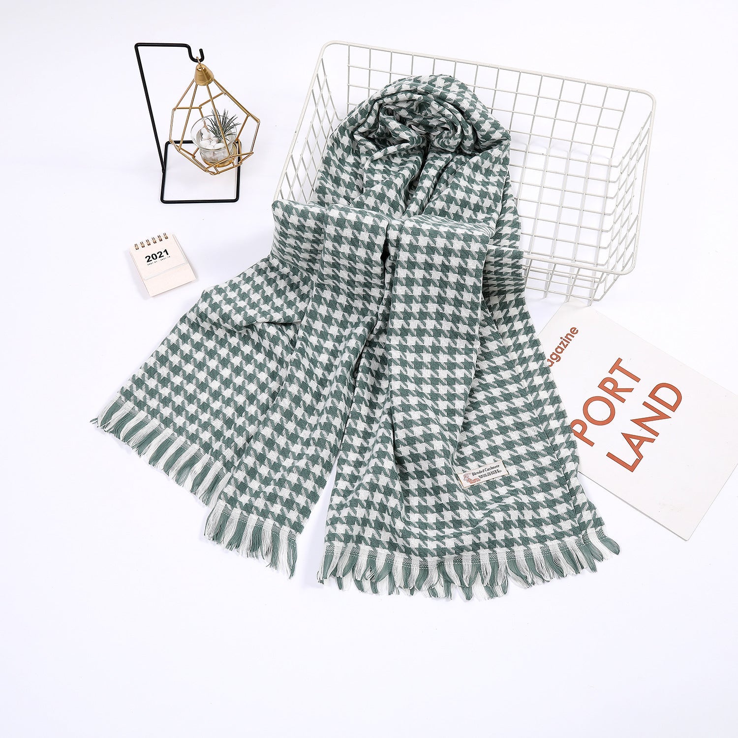 Ladies Houndstooth Print Scarf - Elegant Everyday Accessory