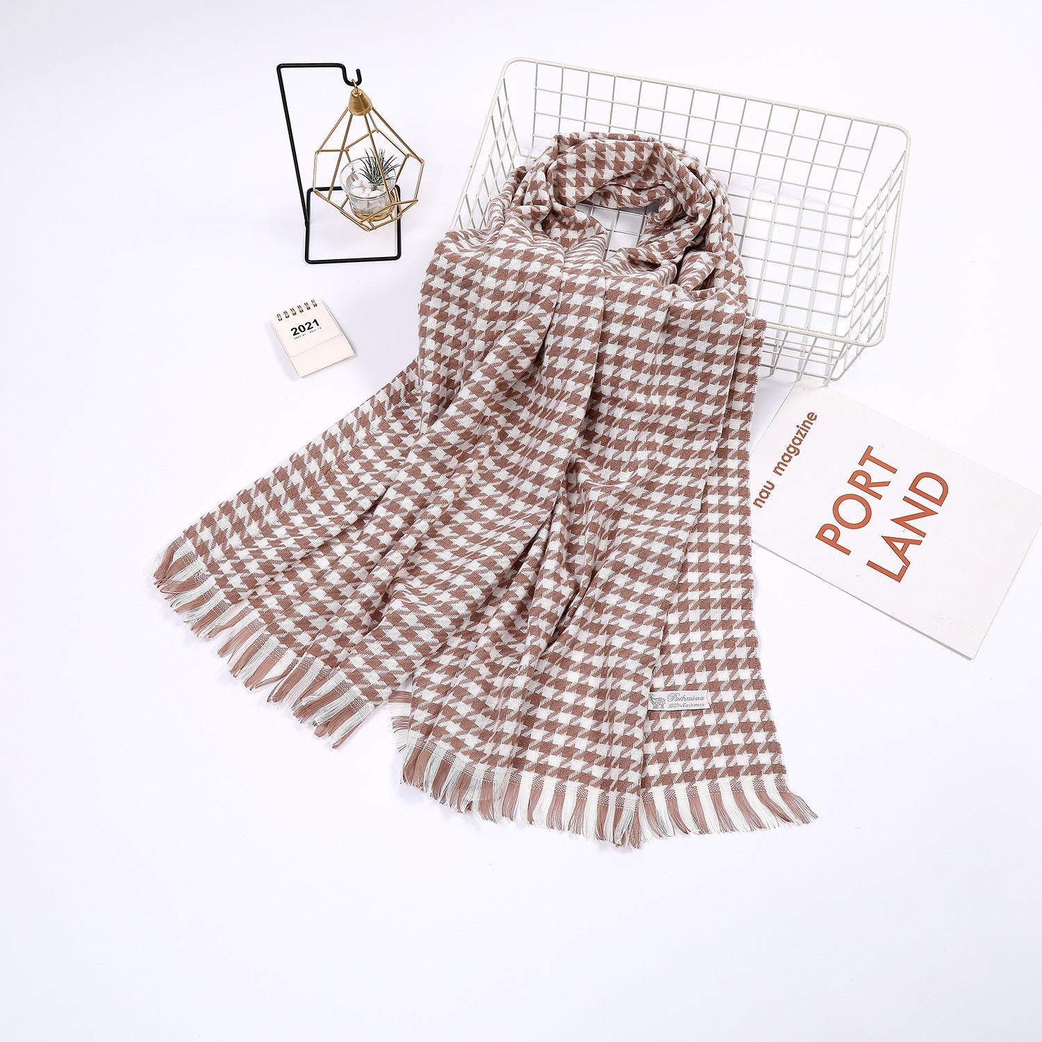 Ladies Houndstooth Print Scarf - Elegant Everyday Accessory