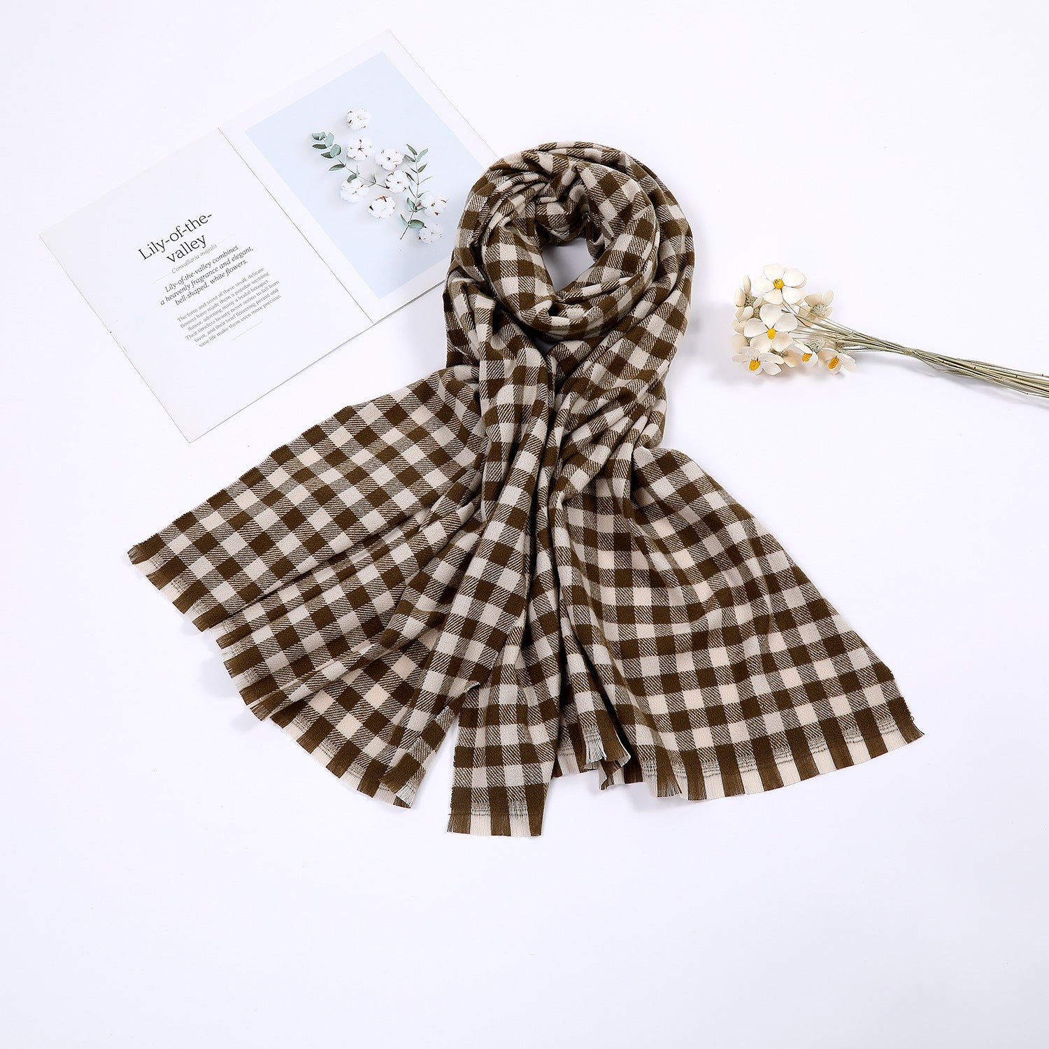 Women's Cosy Check Scarf - Classic Black & White Wrap