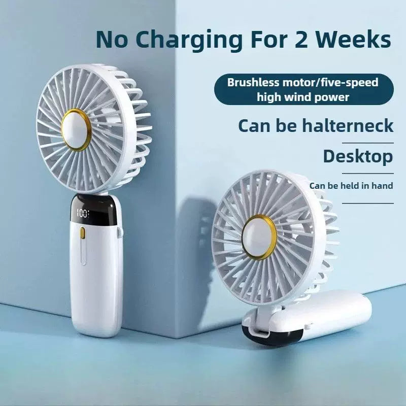 Foldable Rechargeable Hand Fan with LED Display & Charging Base