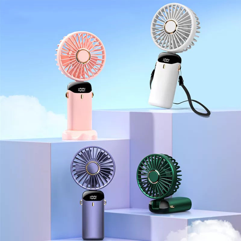 Foldable Handheld Fan with LED Battery Indicator & Charging Station
