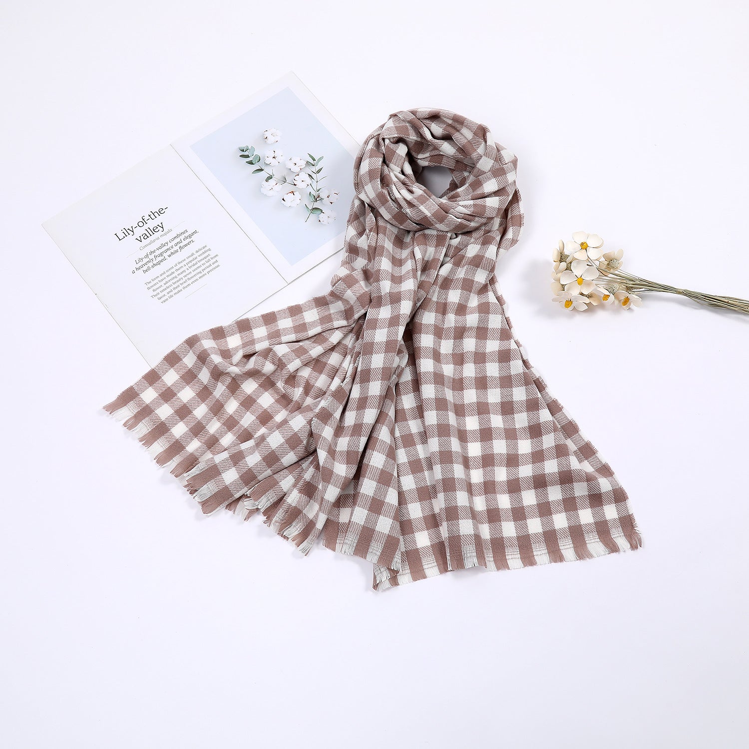 Women's Cosy Check Scarf - Classic Black & White Wrap