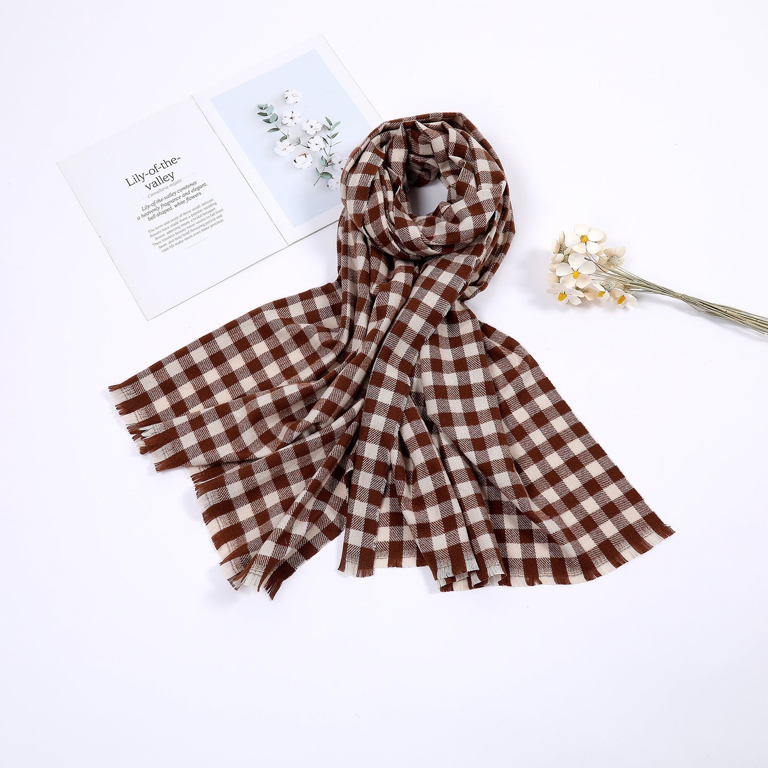 Women's Cosy Check Scarf - Classic Black & White Wrap