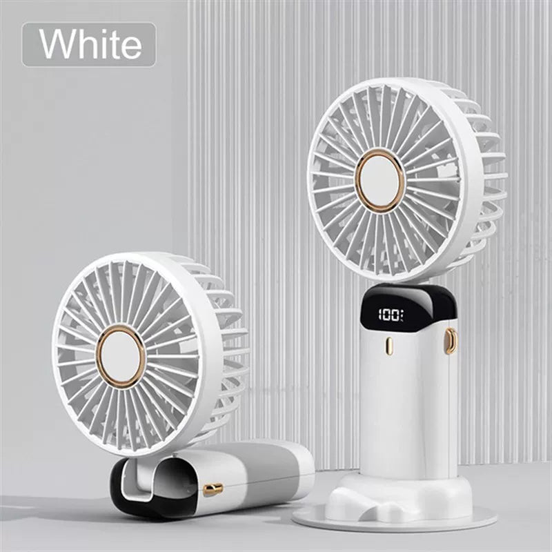 Foldable Handheld Fan with LED Battery Indicator & Charging Station