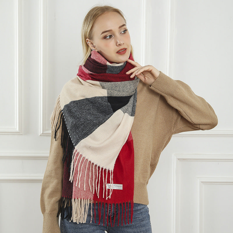 Women's Patterned Scarf with Fringe - Soft Winter Accessory