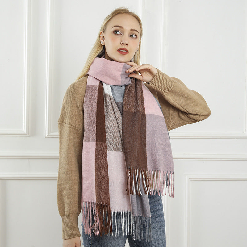 Women's Patterned Scarf with Fringe - Soft Winter Accessory